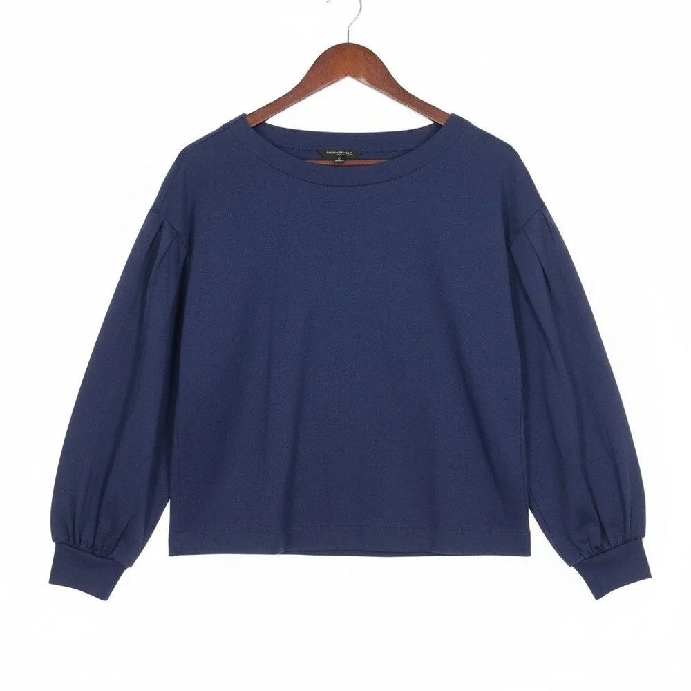 Banana Republic Navy Blue Drapey Puff Sleeve Crewneck Sweatshirt Small P‎
